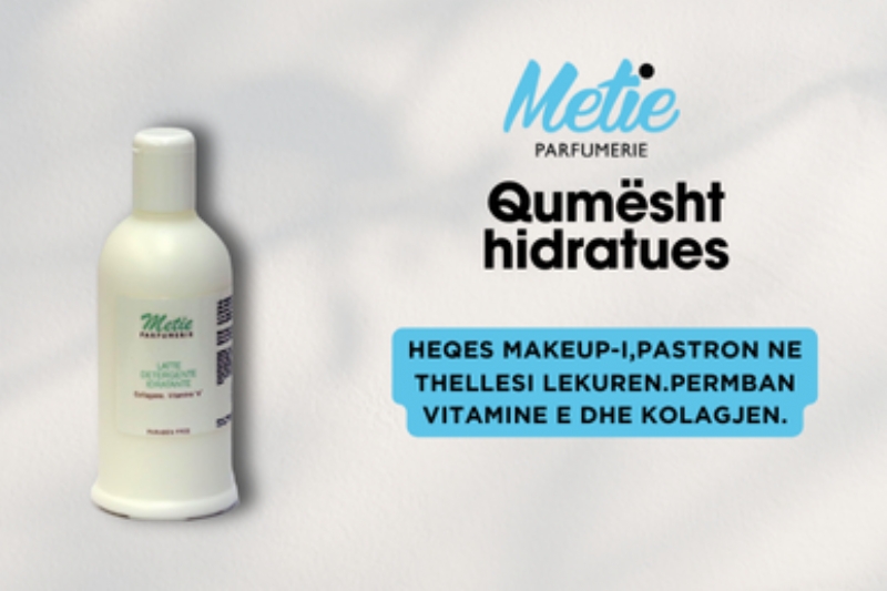  Qumesht Hidratues, Metie Parfumerie, Pastrim i bute, Heqje makeup, Hidratim i menjehershem, Kolagjen dhe Vitamine E, Lekure e ushqyer, Pastrim fytyre, Produkt pa irritim, Kujdes ditor, Rigjenerim lekure, Freski lekure